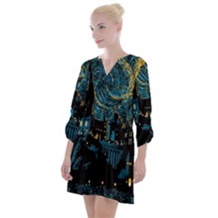 Hogwarts Castle Van Gogh Open Neck Shift Dress by Mog4mog4