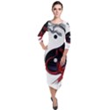 Yin And Yang Chinese Dragon Quarter Sleeve Midi Velour Bodycon Dress View1