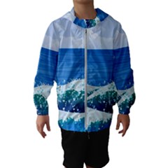 Illustration Landscape Sea Ocean Waves Beach Blue Kids  Hooded Windbreaker by Mog4mog4