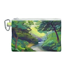 Landscape Illustration Nature Forest River Water Canvas Cosmetic Bag (medium) by Mog4mog4