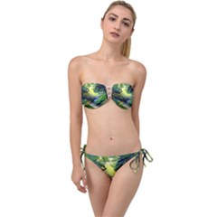 Landscape Illustration Nature Forest River Water Twist Bandeau Bikini Set by Mog4mog4