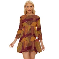 Watercolor Leaves Leaf Orange Long Sleeve Babydoll Dress by Bakwanart