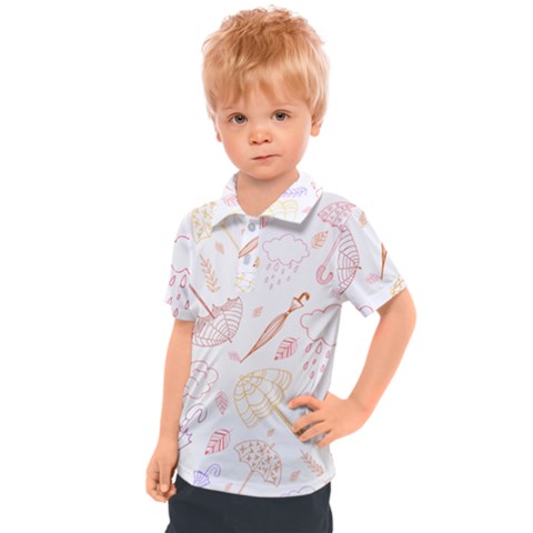 Weather Umbrella Rain Cloud Seamless Doodle Pattern Kids  Polo Tee by Bakwanart