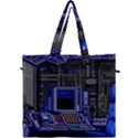 Blue Computer Monitor With Chair Game Digital Wallpaper, Digital Art Canvas Travel Bag View1