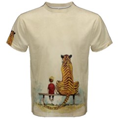 Tiger Sitting Beside Boy Painting Parody Cartoon Men s Cotton Tee by Bakwanart