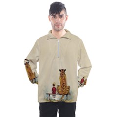 Tiger Sitting Beside Boy Painting Parody Cartoon Men s Half Zip Pullover by Bakwanart