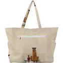 Tiger Sitting Beside Boy Painting Parody Cartoon Simple Shoulder Bag View3