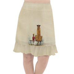 Tiger Sitting Beside Boy Painting Parody Cartoon Fishtail Chiffon Skirt by Bakwanart