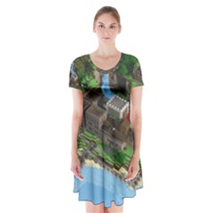 Green Village Miniature Technology Short Sleeve V-neck Flare Dress by Bakwanart