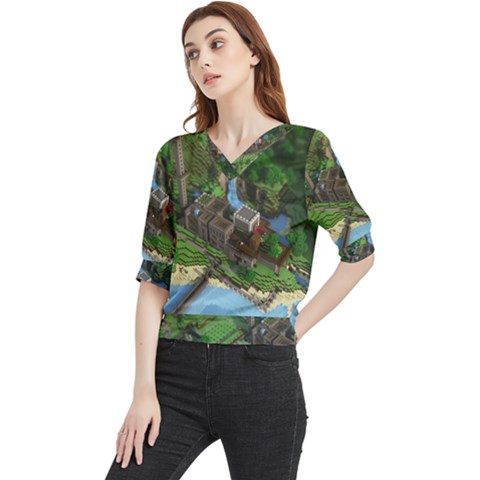 Green Village Miniature Technology Quarter Sleeve Blouse by Bakwanart