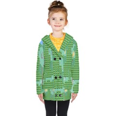 Green Retro Games Pattern Kids  Double Breasted Button Coat by Bakwanart