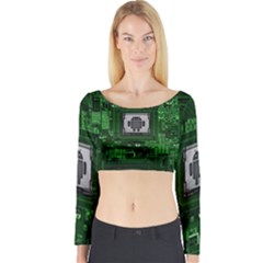 Technology Computer Chip Electronics Industry Circuit Board Long Sleeve Crop Top by Bakwanart