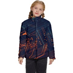 Abstract Colorful Circuit Kids  Puffer Bubble Jacket Coat by Bakwanart