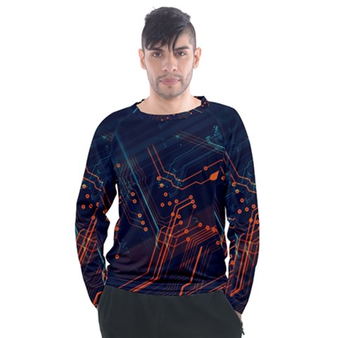 Abstract Colorful Circuit Men s Long Sleeve Raglan Tee by Bakwanart