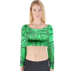 Green Circuit Board Computer Long Sleeve Crop Top by Bakwanart