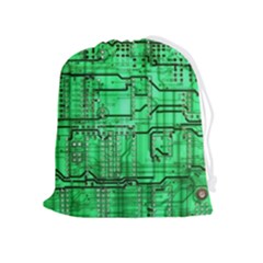 Green Circuit Board Computer Drawstring Pouch (xl) by Bakwanart