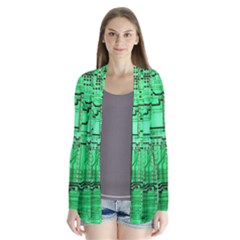 Green Circuit Board Computer Drape Collar Cardigan by Bakwanart