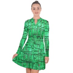 Green Circuit Board Computer Long Sleeve Panel Dress by Bakwanart