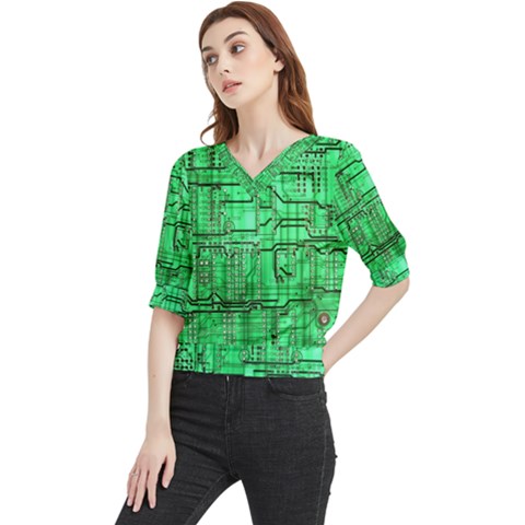 Green Circuit Board Computer Quarter Sleeve Blouse by Bakwanart