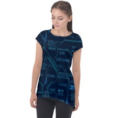 Technology Computer Circuit Boards Electricity Cpu Binary Cap Sleeve High Low Top by Bakwanart