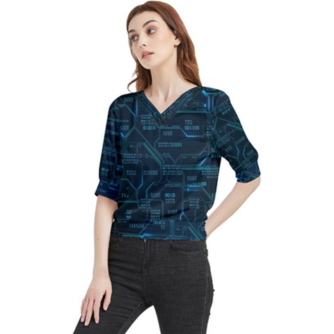 Technology Computer Circuit Boards Electricity Cpu Binary Quarter Sleeve Blouse by Bakwanart