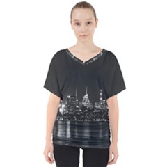 Photography Of Buildings New York City  Nyc Skyline V-neck Dolman Drape Top by Bakwanart