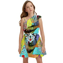 Kitten Cat Pet Animal Adorable Fluffy Cute Kitty Kids  One Shoulder Party Dress by 99art