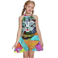 Kitten Cat Pet Animal Adorable Fluffy Cute Kitty Kids  Halter Collar Waist Tie Chiffon Dress by 99art