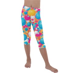 Circles Art Seamless Repeat Bright Colors Colorful Kids  Lightweight Velour Capri Leggings  by 99art