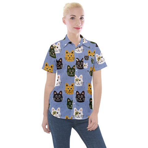 Cat Cat Background Animals Little Cat Pets Kittens Women s Short Sleeve Pocket Shirt by 99art