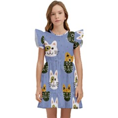 Cat Cat Background Animals Little Cat Pets Kittens Kids  Winged Sleeve Dress by 99art