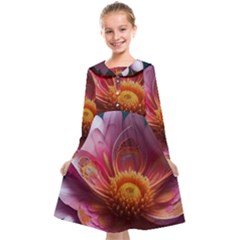 Pink Flowers Petals Blossoms Blooms Art Kids  Midi Sailor Dress by 99art