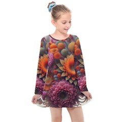 Flowers Flower Blossoms Petals Blooms Kids  Long Sleeve Dress by 99art