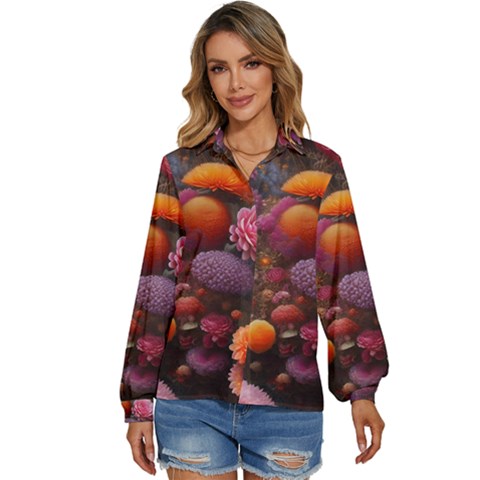 Flowers Blossoms Petals Blooms Women s Long Sleeve Button Up Shirt by 99art