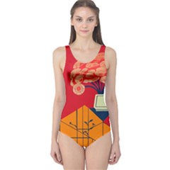 Flowers Abstract Art Painting One Piece Swimsuit by 99art