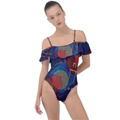 Background Graphic Beautiful Frill Detail One Piece Swimsuit by 99art