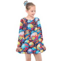 Pattern Seamless Balls Colorful Rainbow Colors Kids  Long Sleeve Dress by 99art