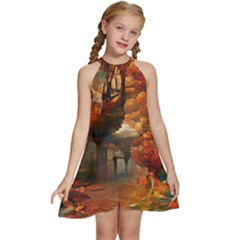 Collage Art Ai Wow Awesome Kids  Halter Collar Waist Tie Chiffon Dress by 99art