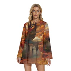 Collage Art Ai Wow Awesome Round Neck Long Sleeve Bohemian Style Chiffon Mini Dress by 99art