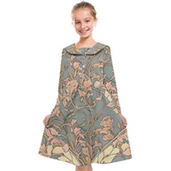 Art Nouveau Vintage Retro Pattern Floral Kids  Midi Sailor Dress by 99art