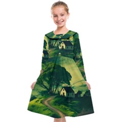 Landscape Scenery Nature Artwork Kids  Midi Sailor Dress by 99art