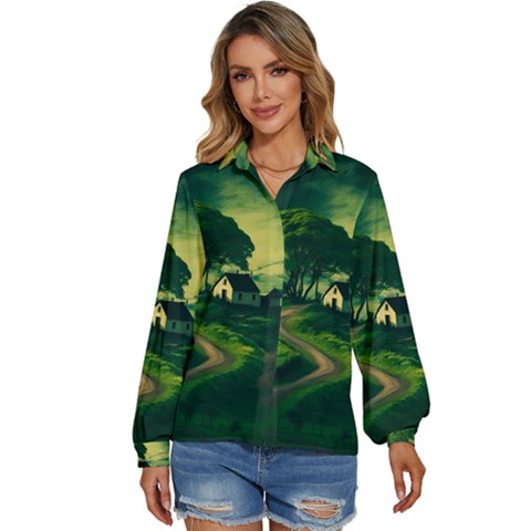 Landscape Scenery Nature Artwork Women s Long Sleeve Button Up Shirt by 99art