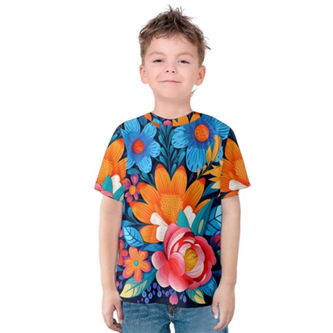 Flowers Bloom Spring Colorful Artwork Decoration Kids  Cotton Tee by 99art