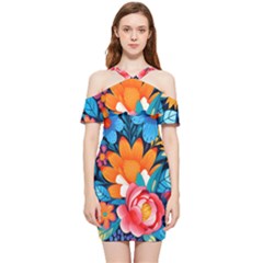 Flowers Bloom Spring Colorful Artwork Decoration Shoulder Frill Bodycon Summer Dress by 99art