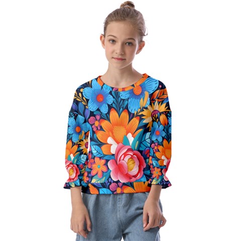 Flowers Bloom Spring Colorful Artwork Decoration Kids  Cuff Sleeve Top by 99art