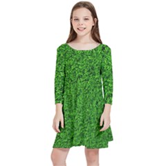 Green Grass Texture Summer Kids  Quarter Sleeve Skater Dress by 99art