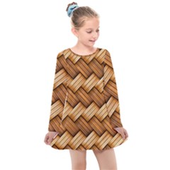 Wooden Weaving Texture Kids  Long Sleeve Dress by 99art