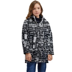 Music Pattern Black White Kids  Hooded Longline Puffer Jacket by 99art