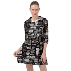 Music Pattern Black White Mini Skater Shirt Dress by 99art