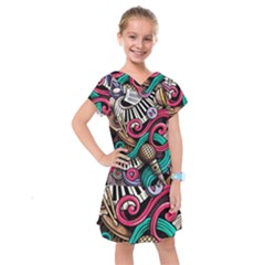 Doodle Colorful Music Doodles Kids  Drop Waist Dress by 99art